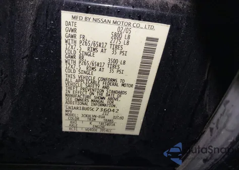 2005 Nissan Pathfinder Le from USA, damaged, VIN 5N1AR18U05C736042